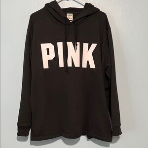PINK Victoria's Secret Black White Logo Hoodie size large side pockets